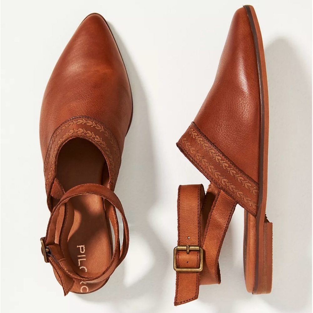 Pilcro Anthropologie Leather Ankle-Strap Flats brown size 9